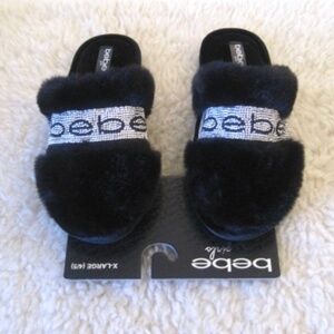 Bebe Girls Glitter Faux Fur Slippers